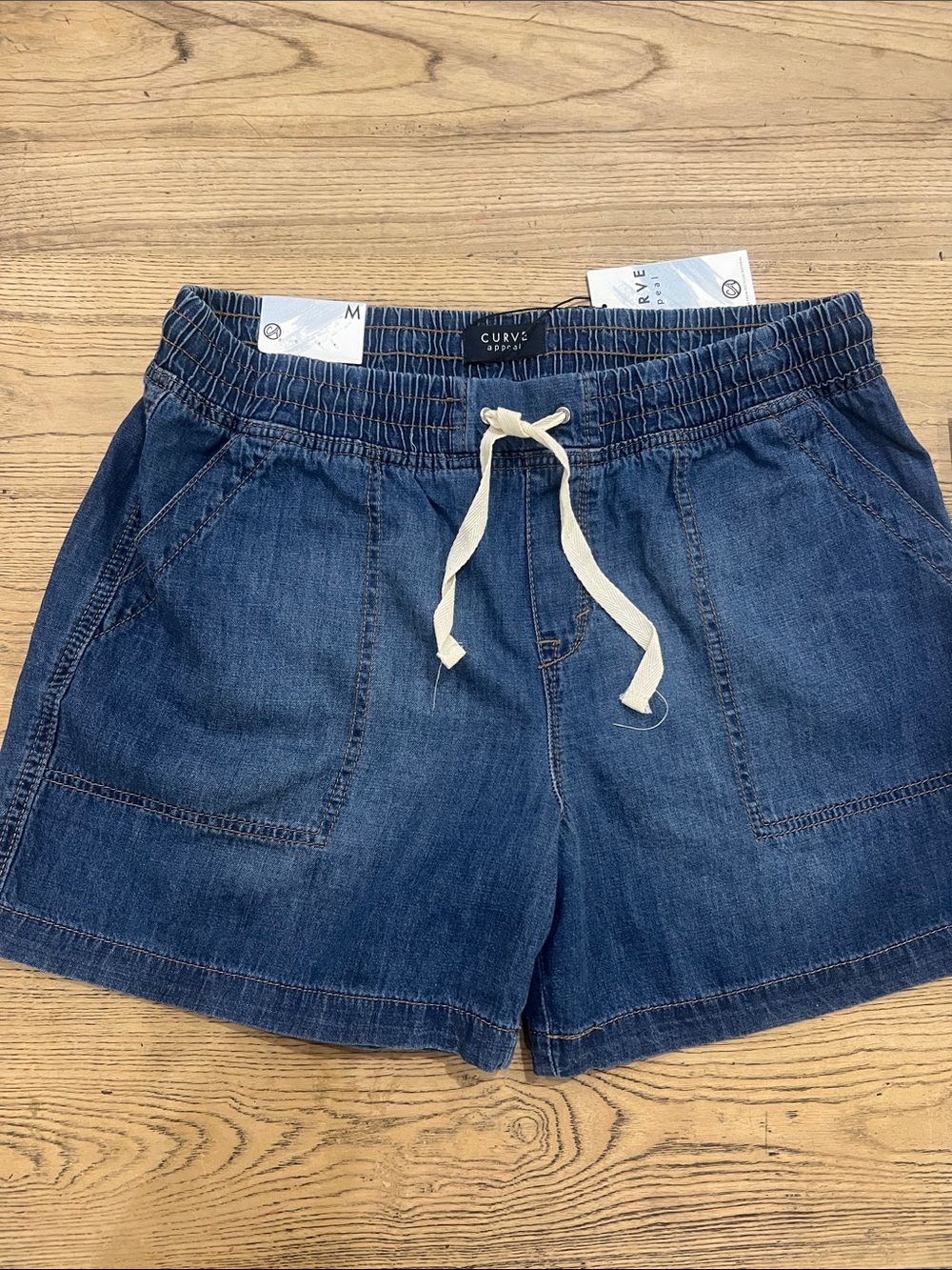 Curve Appeal Medium/ Large Casual Drawstring Denim Shorts Blue see measurements